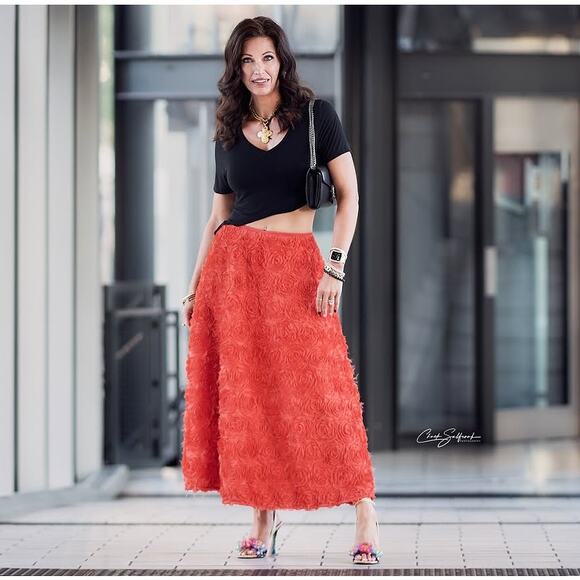 ZARA Floral Voluminous Midi Skirt NWT | Red Textured A-Line - Picture 15 of 16